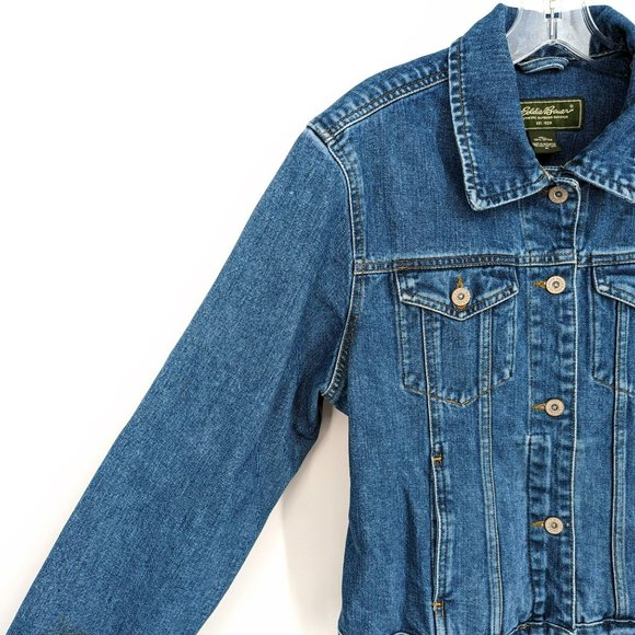 Eddie Bauer Jean Jacket M Medium Wash Button Down Denim Blue Classic 100% Cotton - Picture 4 of 11